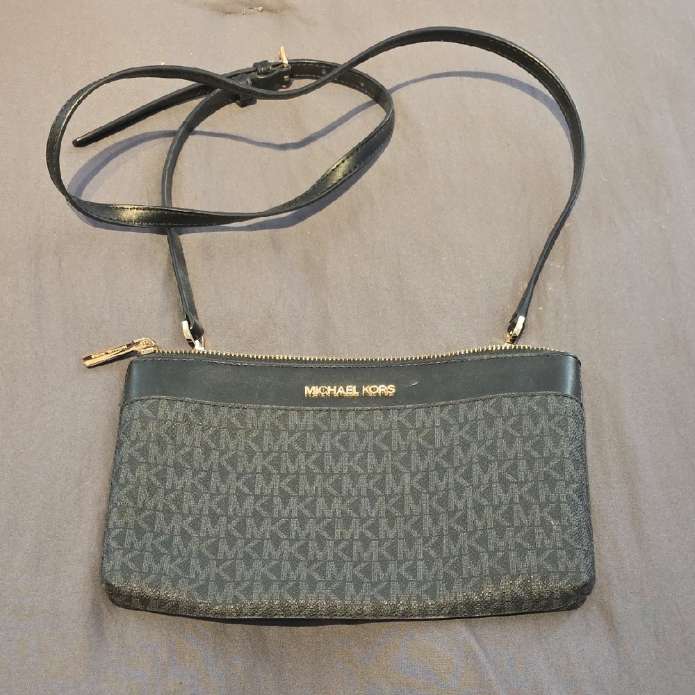 Michael Kors Monogram Black Crossbody Bag With Flaw